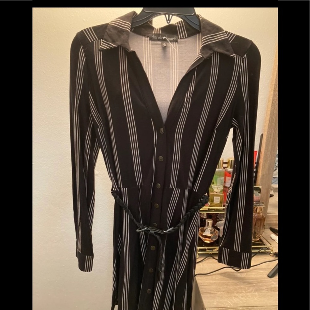 Black and white striped long sleeve dress